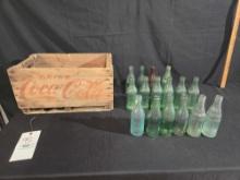 Coca Cola Crate w/ Assorted Coca Cola Bottles