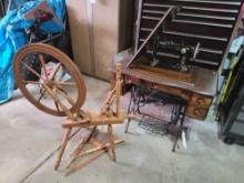 Spinning Wheel & Sunshine Treddle Sewing Machine