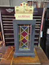 Lighted Stained Glass Box & U.S. Postage Machine