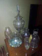 Vintage Marble Assortment, Glass Jugs, & Glassware Assortment
