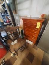 Contents Under Basement Stairs - Chest of Drawers & Contents, Wooden Toys, Chairs, & Small Lumber