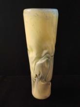 Vintage 1985 deeply folded art glass vase, signed