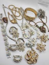 Vintage costume jewelry lot, rhinestones +