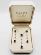 Elegant jeweled necklace & drop earrings, 14k chain & sterling silver