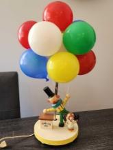 Vintage kid's lamp, wooden clown with dog and plastic balloons light