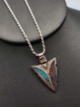 Vintage sterling silver arrowhead pendant on chain necklace