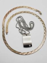 Vintage sterling silver chain & steel w/ diamond pendant