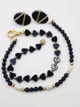 14k gold onyx earrings & 2 beaded bracelets
