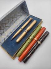 (5) vintage fountain pens, pencil - pendants