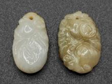 (2) older vintage Chinese jade or jadeite carvings, pendants