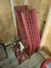 Pair of metal frame car ramps and pair of Champion 3 ton jack stands