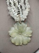 Vintage carved flower & pearl beaded necklace