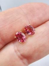 Vintage pink gemstone 14k gold stud earrings