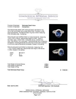 4.80 ctw Tanzanite and Diamond Ring - 14KT White Gold