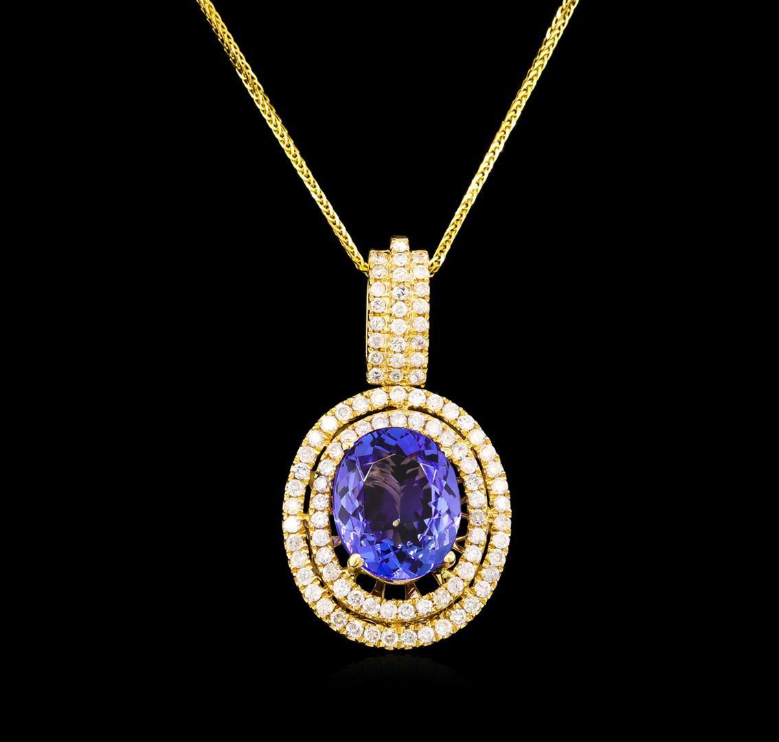 14KT Yellow Gold 4.20 ctw Tanzanite and Diamond Pendant With Chain