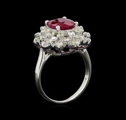 GIA Cert 2.17 ctw Ruby and Diamond Ring - 14KT White Gold