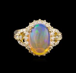 4.01 ctw Opal and Diamond Ring - 14KT Yellow Gold