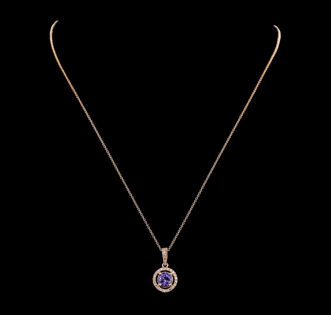 1.51 ctw Tanzanite and Diamond Pendant With  Chain - 14KT Rose Gold