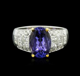14KT Two-Tone Gold 3.91 ctw Tanzanite and Diamond Ring