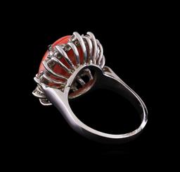6.18 ctw Coral and Diamond Ring - 14KT White Gold