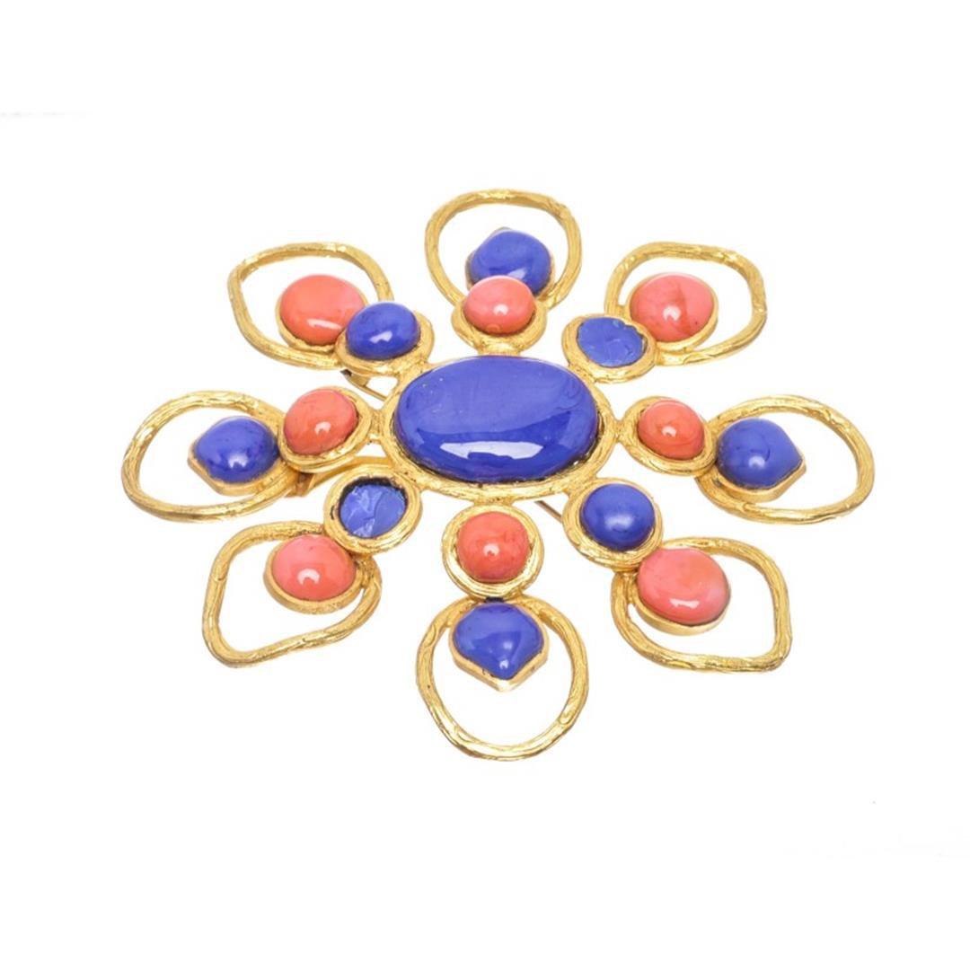 Chanel Gold Faux Stones Flower Vintage Brooch 93P