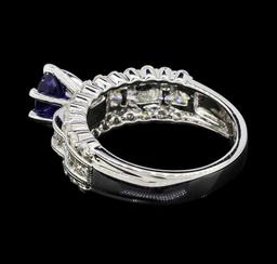 0.97 ctw Blue Sapphire And Diamond Ring - 14KT White Gold
