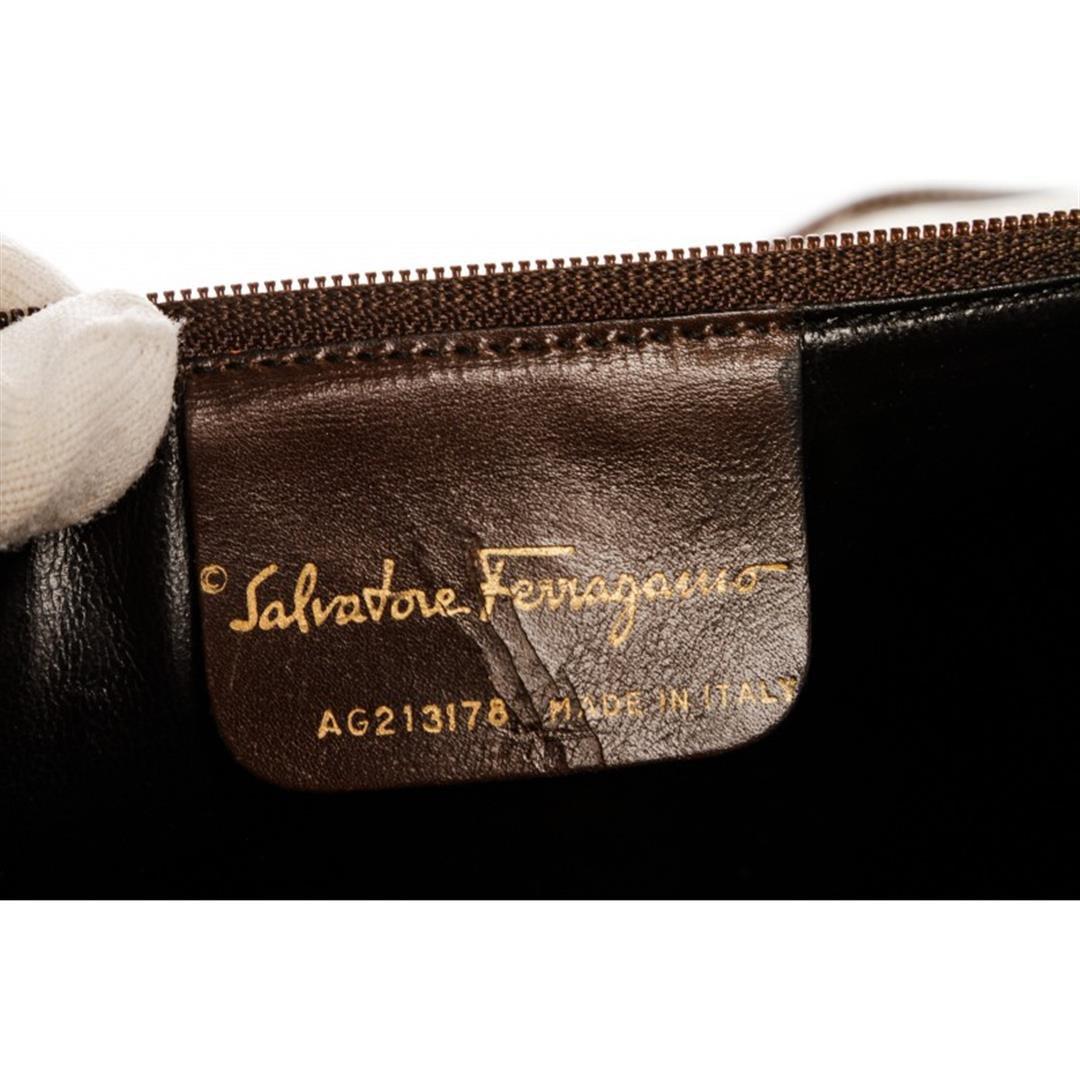 Salvatore Ferragamo Beige Textured Canvas Brown Leather Trim Document Holder