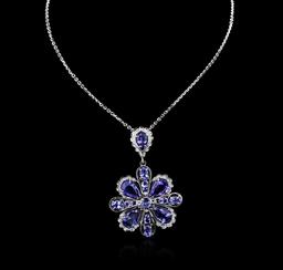 14KT White Gold 18.01 ctw Tanzanite and Diamond Pendant With Chain
