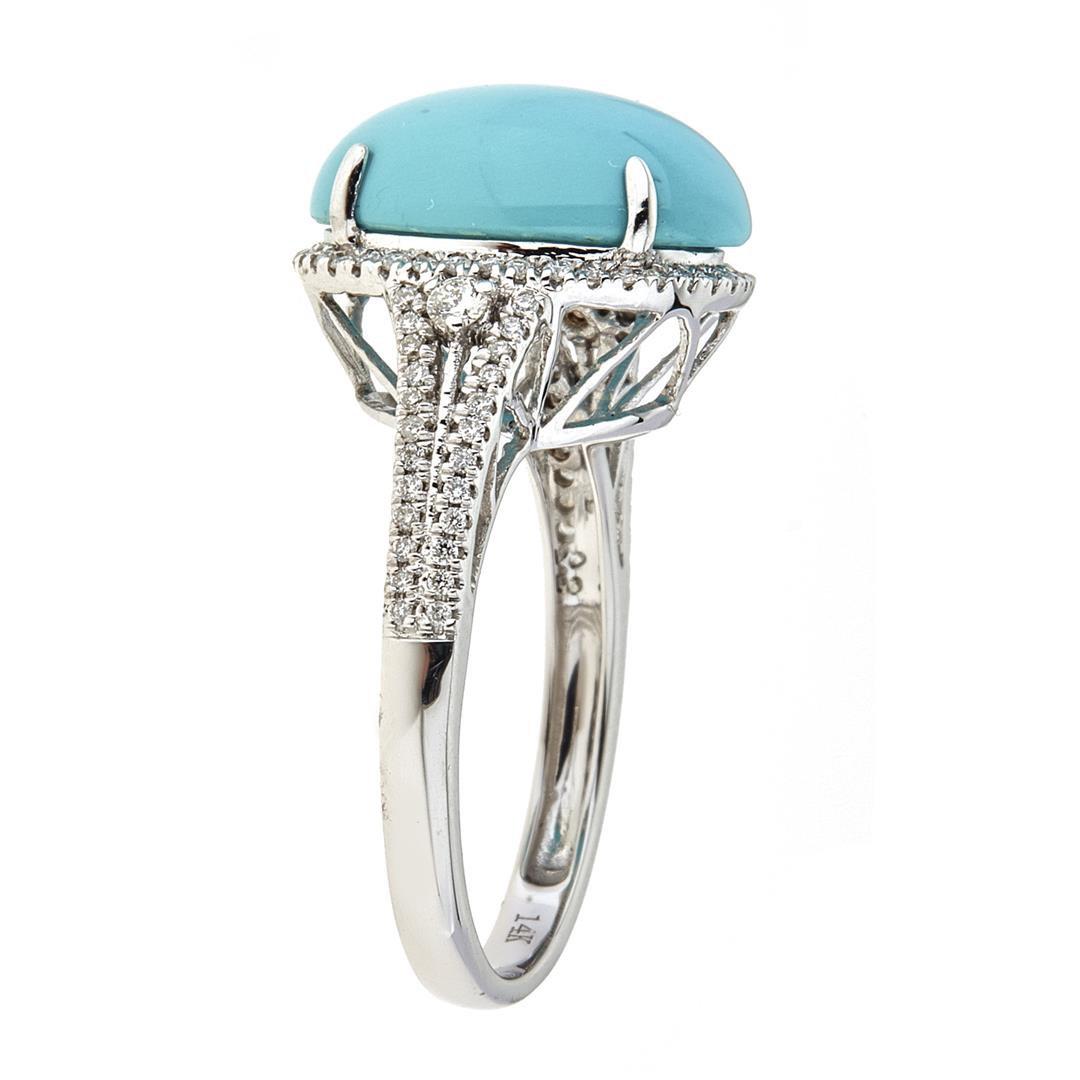 4.67 ctw Turquoise and Diamond Ring - 14KT White Gold