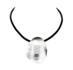 Matte Oval Pendant Leather Necklace - Rhodium Plated