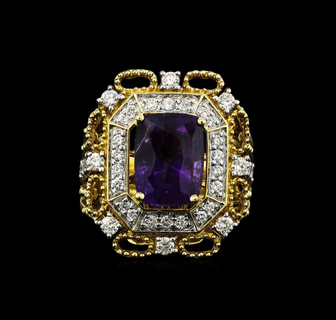 4.87 ctw Purple Sapphire and Diamond Ring - 14KT Two-Tone Gold