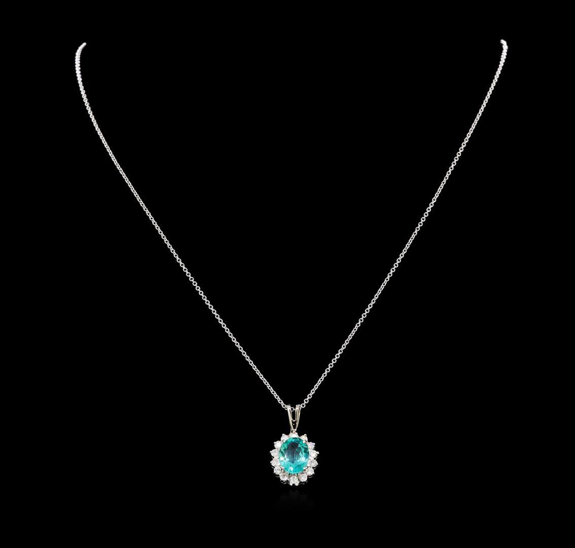 2.52 ctw Apatite and Diamond Pendant With Chain - 14KT White Gold