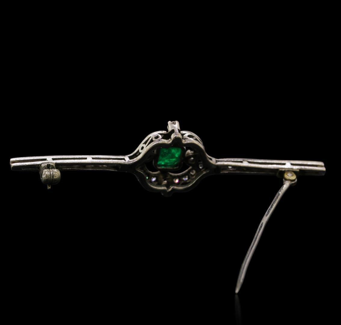 0.51 ctw Emerald and Diamond Pin - 10KT White Gold