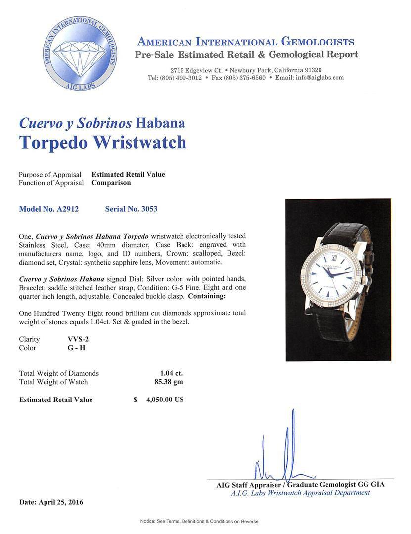 Cuervo y Sobrinos Stainless Steel 1.04 ctw Diamond Habana Torpedo Watch