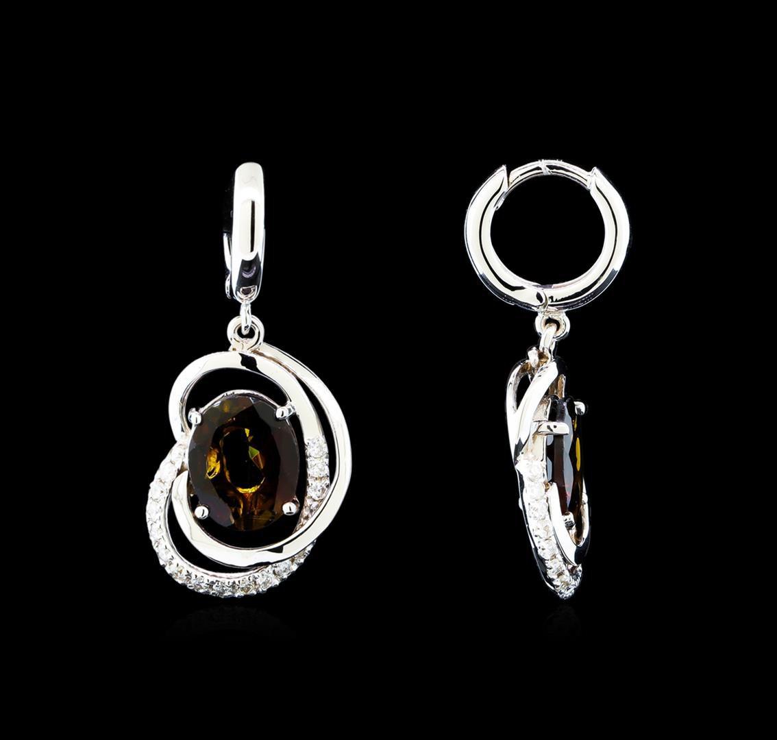 4.15 ctw Tourmaline and Diamond Earrings - 14KT White Gold
