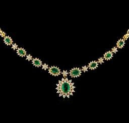 2.94 ctw Emerald and Diamond Necklace - 14KT Yellow Gold