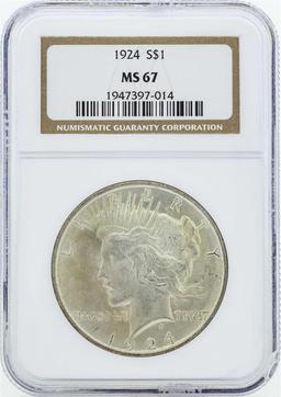 1924 $1 Peace Silver Dollar Coin NGC MS67