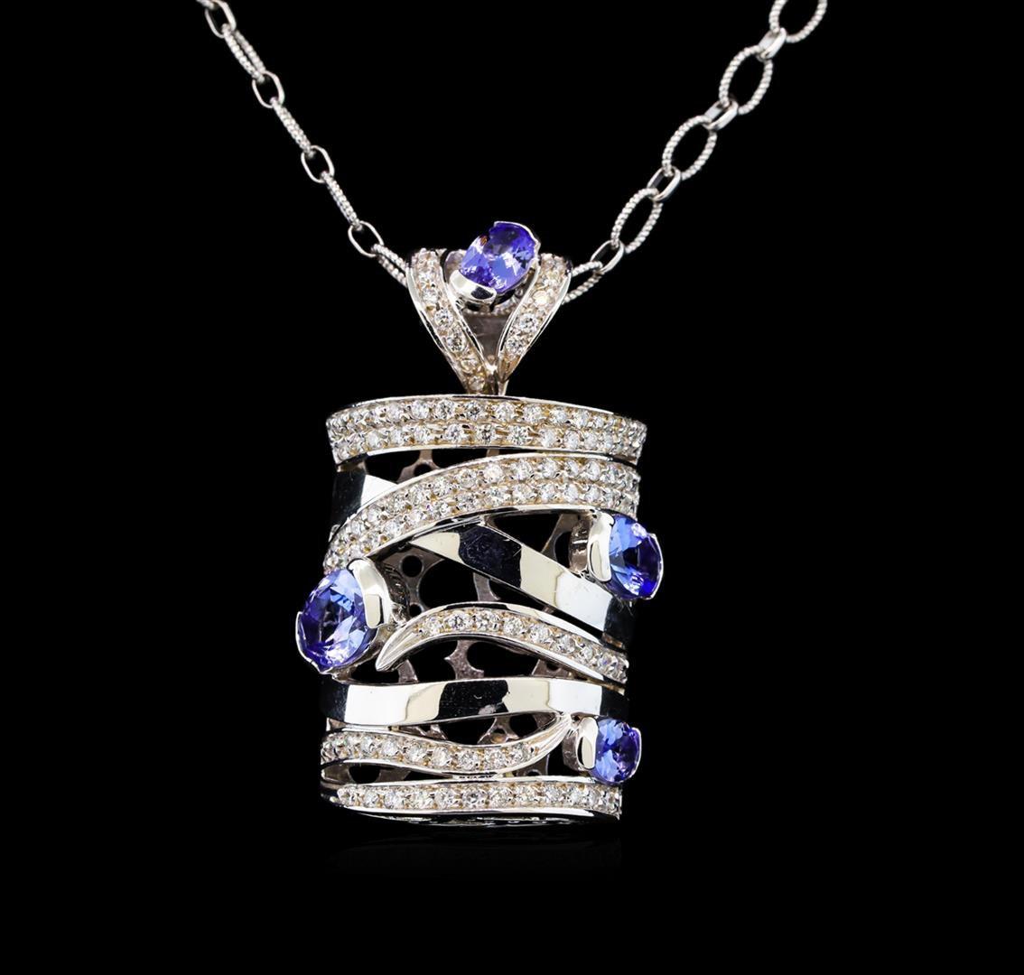 14KT White Gold 3.60 ctw Tanzanite and Diamond Pendant With Chain