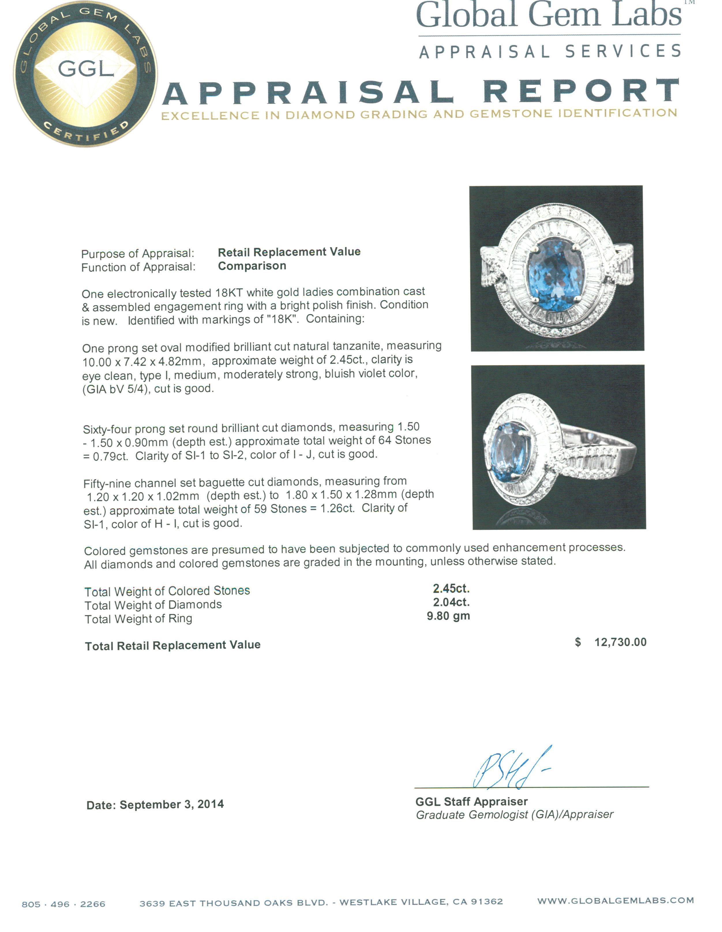 18KT White Gold 2.45 ctw Tanzanite and Diamond Ring