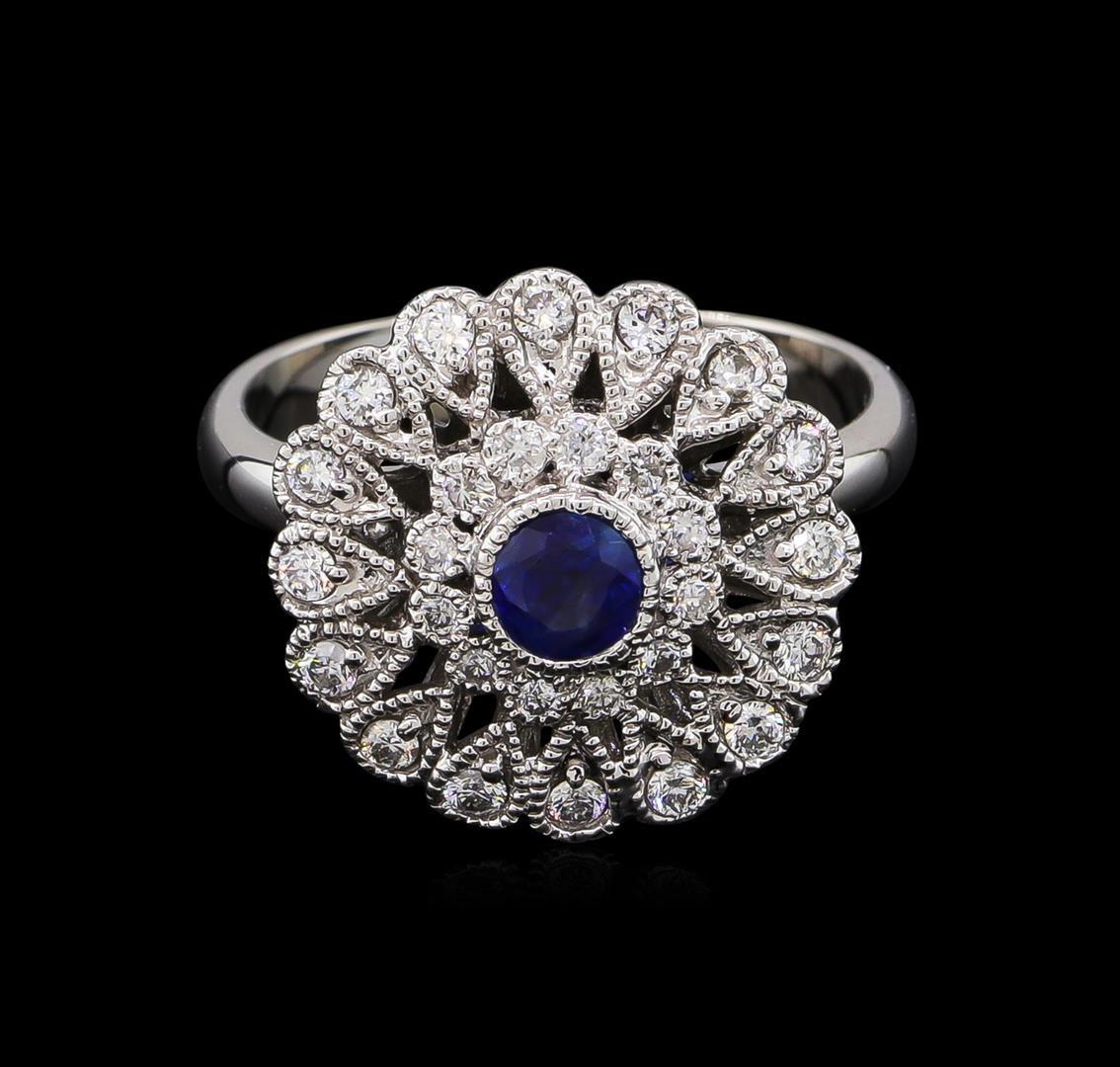 0.44 ctw Blue Sapphire and Diamond Ring - 14KT White Gold