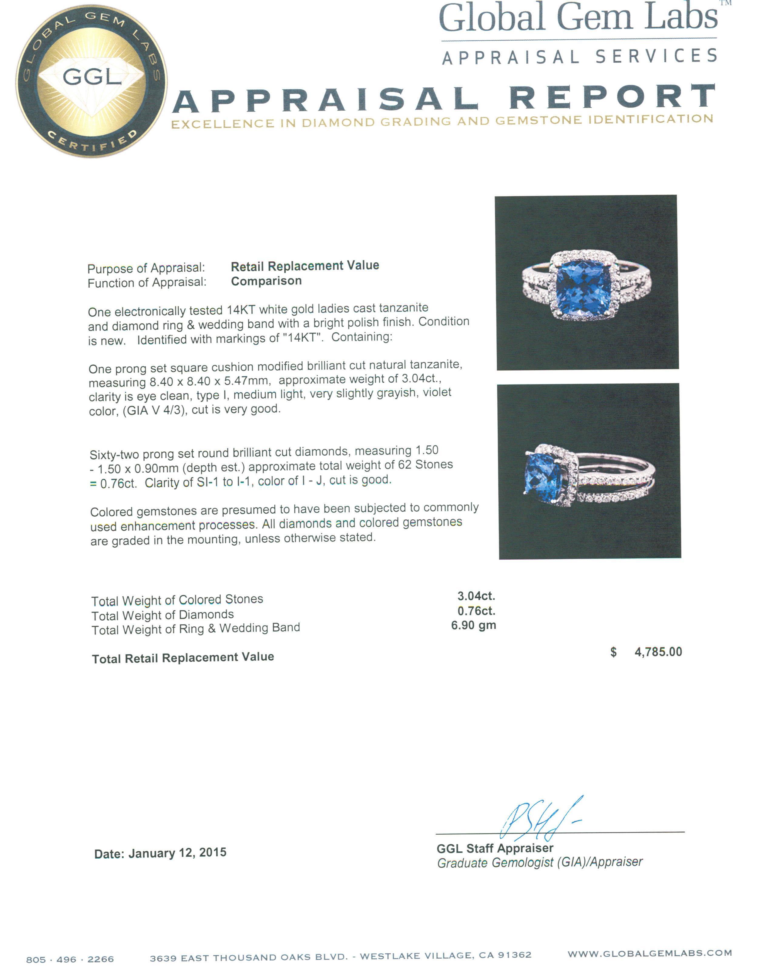 14KT White Gold 3.04 ctw Tanzanite and Diamond Wedding Ring Set