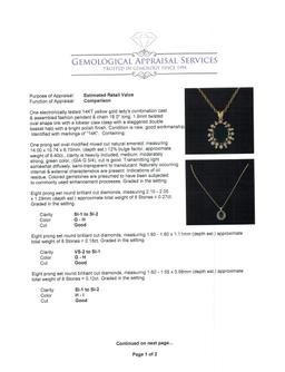 6.40 ctw Emerald and Diamond Pendant With Chain - 14KT Yellow Gold