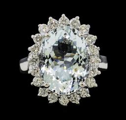5.95 ctw Aquamarine and Diamond Ring - 14KT White Gold