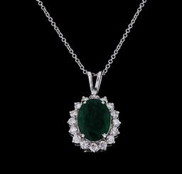 3.40 ctw Emerald and Diamond Pendant With Chain - 14KT White Gold