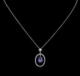 2.00 ctw Tanzanite and Diamond Pendant With Chain - 14KT White Gold