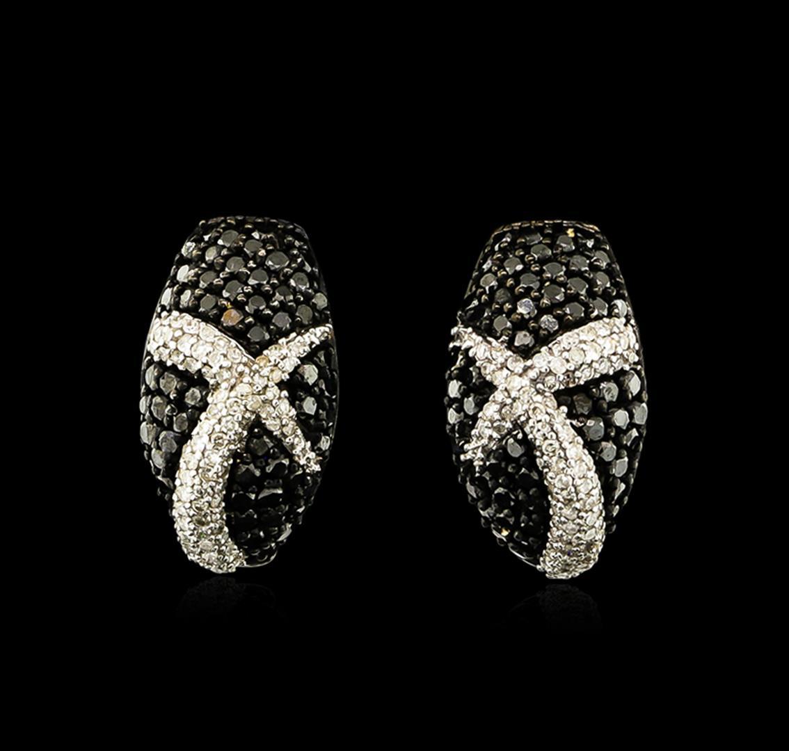 5.45 ctw Black Diamond Pendant and Earrings Set - 14KT White Gold