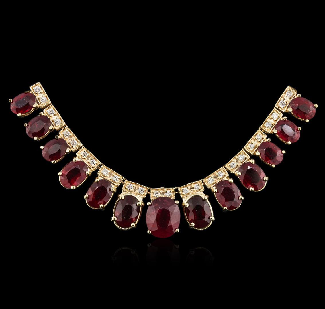 14KT Yellow Gold 48.12 ctw Ruby and Diamond Necklace