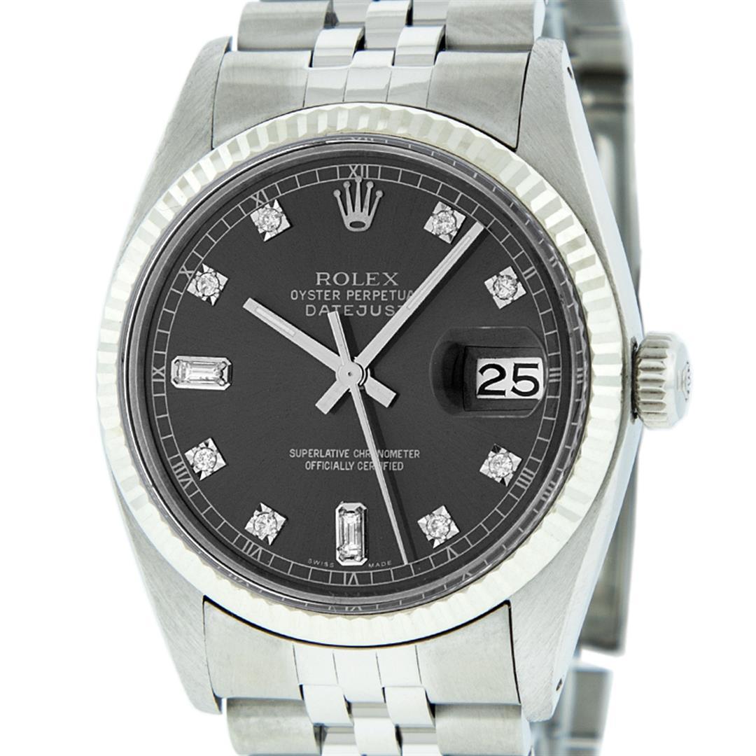 Rolex Mens Stainless Rhodium Diamond 36MM Datejust Wristwatch