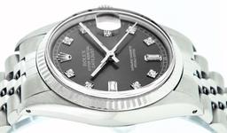Rolex Mens Stainless Rhodium Diamond 36MM Datejust Wristwatch