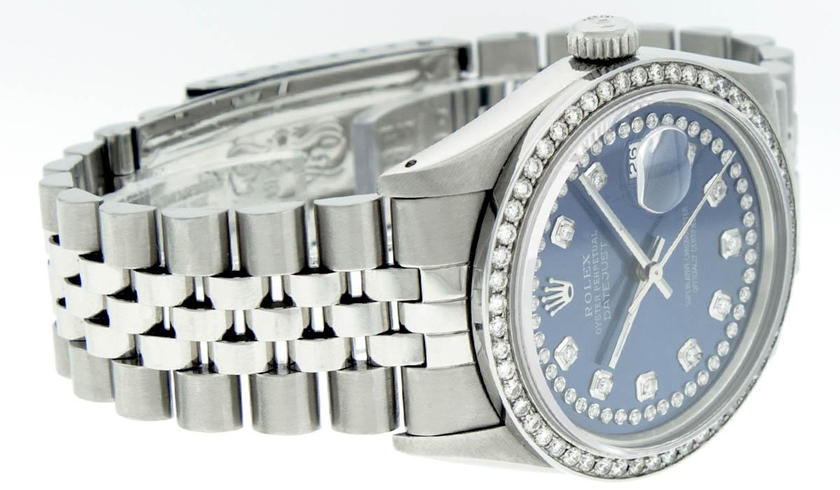 Rolex Mens Stainless Steel Blue String Diamond 36MM Datejust Wristwatch
